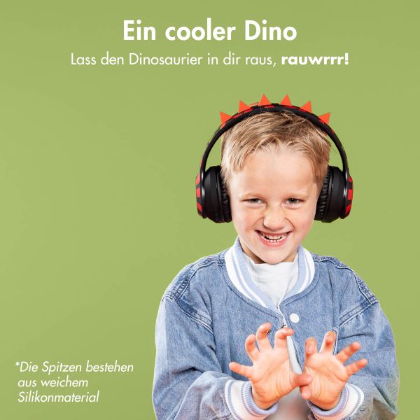 imoshion Kabellose Kinderkopfhörer Dino LED Light - Dezibelbegrenzer - Mit AUX-Kabel - Black / Red