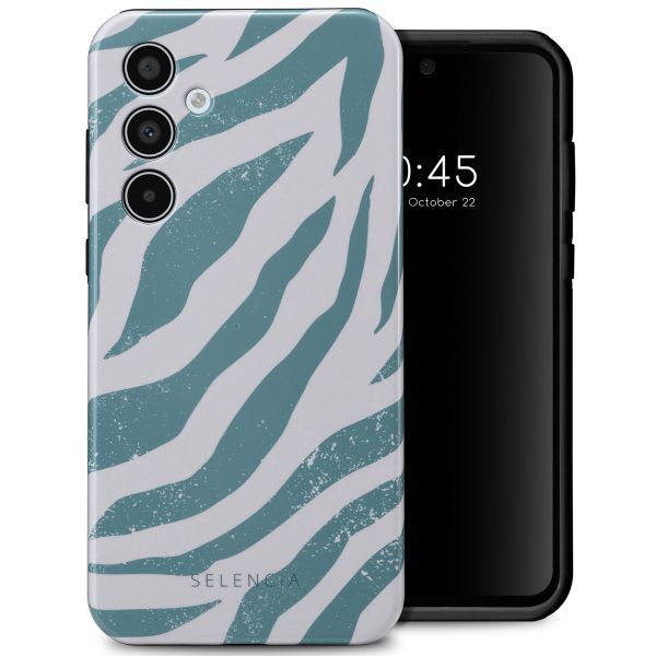 Selencia Vivid Tough Back Cover für das Samsung Galaxy A35 - Colorful Zebra Pine Blue