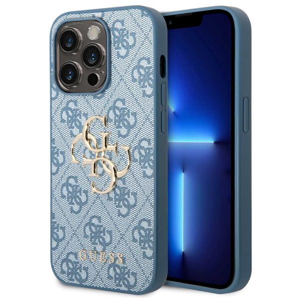 Guess 4G Metal Logo Back Cover für das iPhone 14 Pro Max - Blau