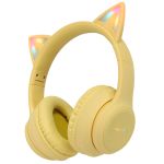 imoshion Kids LED Light Cat Ear Bluetooth-Kopfhörer - Kinderkopfhörer - Kabelloser Kopfhörer + AUX-Kabel - Gelbe