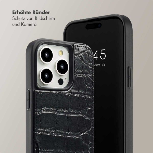 Selencia Nova Croco Back Cover mit Band und Kartenfach für das iPhone 14 Pro - Black