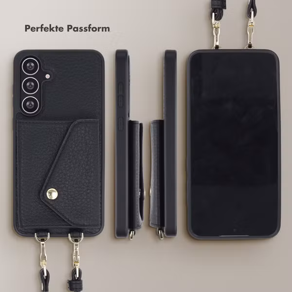 Selencia Sera HandyHülle mit Kordel und Umschlag-Kartenhalter Samsung Galaxy S25 FE - Schwarz