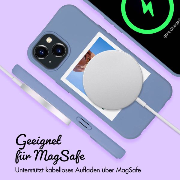 Personalisierte Color Backcover MagSafe mit abtrennbarem Band und Polaroid für iPhone 15 - Ash Blue