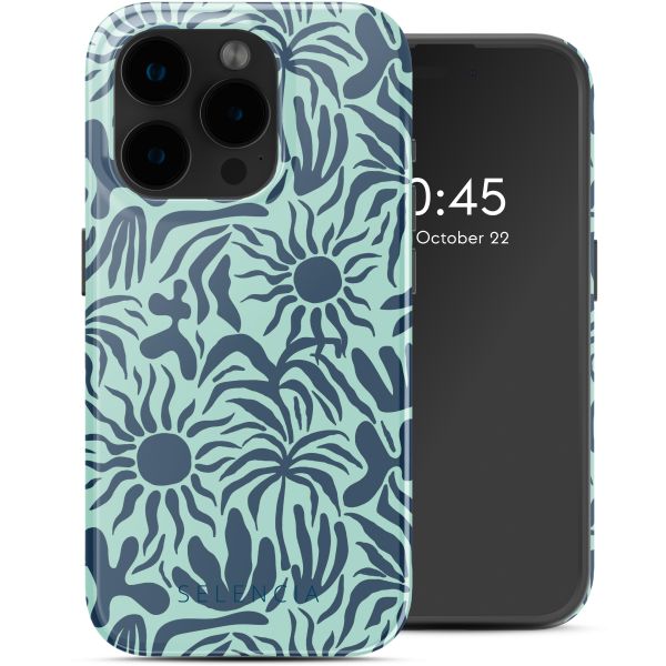 Selencia Vivid Tough Back Cover mit MagSafe für das iPhone 15 Pro - Tropical Vibes Light Blue