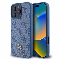 Guess 4G Metal Logo Back Cover MagSafe Apple iPhone 16 Pro - Blau