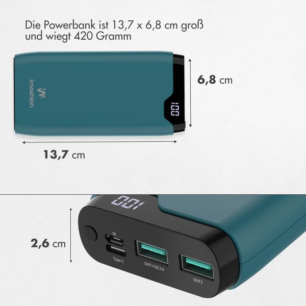 imoshion Powerbank - 20.000 mAh - Schnelles Aufladen und Power Delivery - Petrol Green