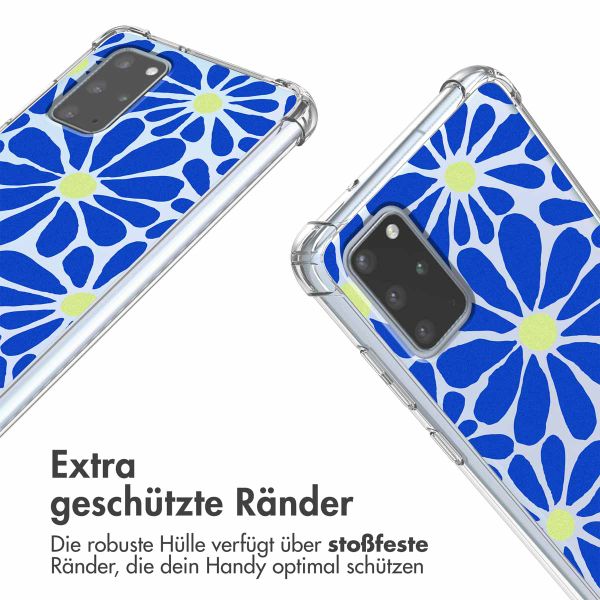 imoshion Design Hülle mit Band für das Samsung Galaxy S20 Plus - Cobalt Blue Flowers Connect