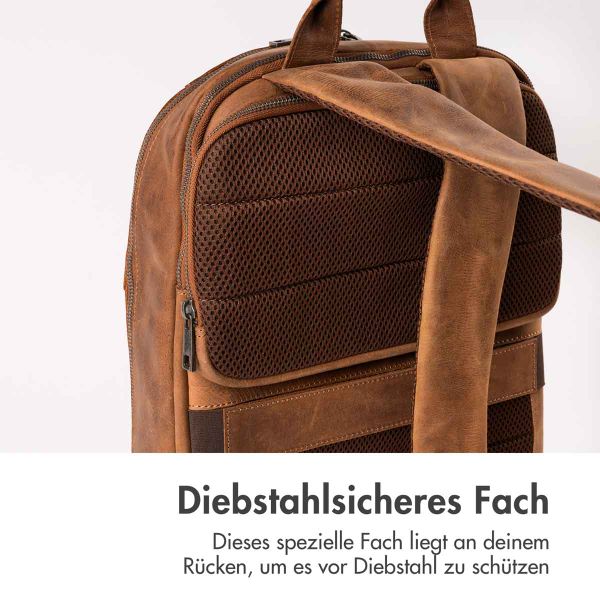 Accezz Leather Laptop Rucksack 16 Zoll - Cognac