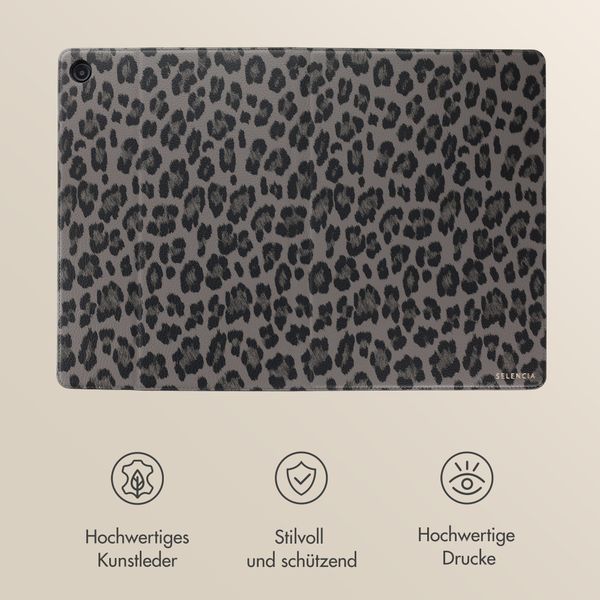 Selencia Sabi Klapphülle mit Leopardenmuster Samsung Galaxy Tab A11 Plus - Midnight Black
