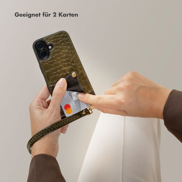 Selencia Nova Croco HandyHülle mit Kordel und Kartenhalter Samsung Galaxy S24 / S25 - Dark Olive