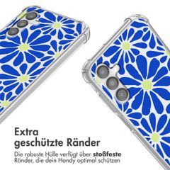 imoshion Design Hülle mit Band Samsung Galaxy A14 (5G/4G) - Cobalt Blue Flowers Connect