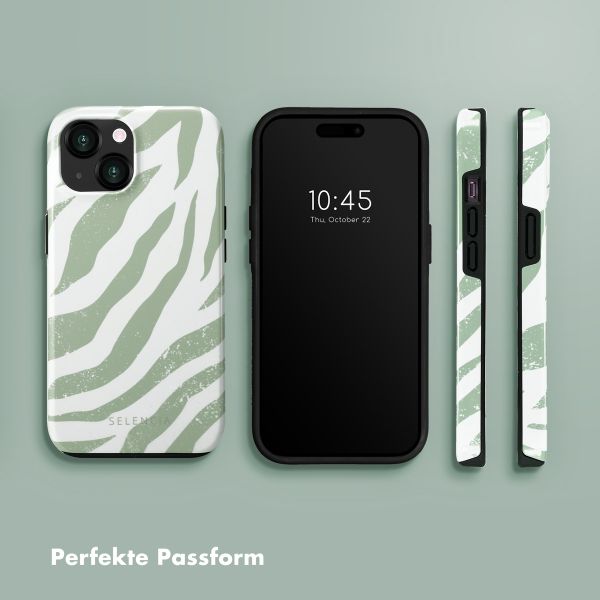 Selencia Vivid Tough Back Cover für das iPhone 15  - Colorful Zebra Sage Green