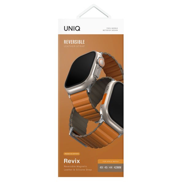 Uniq Revix Premium Edition doppelseitiges Armband für das  Apple Watch Series 1 t/m 11 / SE / Ultra (44/45/46/49 mm) - Saffron Orange / Khaki