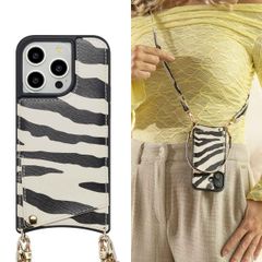 Selencia Nova HandyHülle mit Kordel und Kartenhalter Apple iPhone 14 Pro - Zazzy Zebra