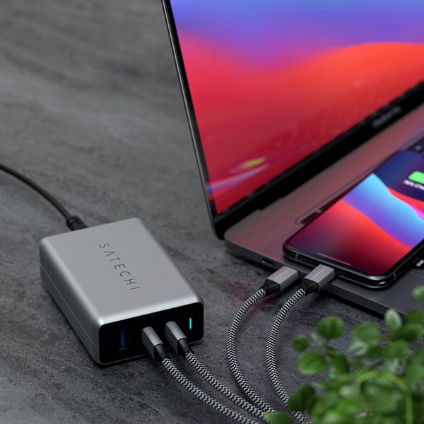 Satechi USB-C 100 Watt GaN Kompaktladegerät | Kompaktes Schnellladegerät mit Verlängerungskabel - Space Grau