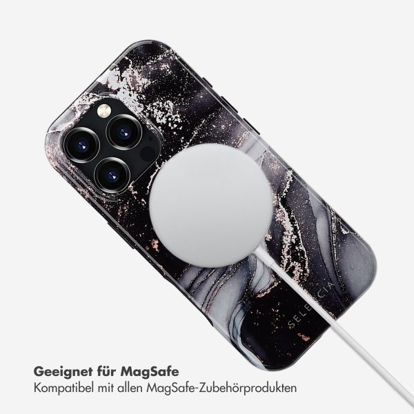 Selencia Vivid Tough Back Cover MagSafe für das iPhone 16 Pro - Chic Marble Black