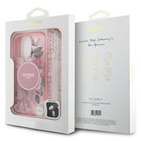Guess MagSafe IML Flowers Case mit Beads Strap Apple iPhone 16 Pro Max - Pink
