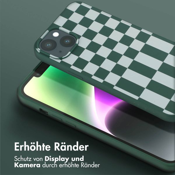 Selencia SilikonHülle design mit abnehmbarem Band Apple iPhone 14 Plus - Irregular Check Green