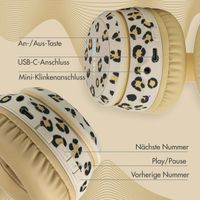 imoshion Special Edition - Kabellose Kinderkopfhörer mit Leopardenmuster LED Light Cat Ear - Dezibelbegrenzer - Mit AUX-kabel - Leopard