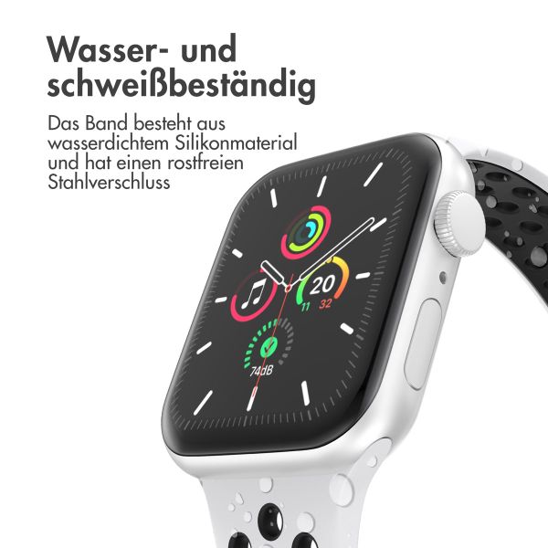 imoshion Sportarmband⁺ für das Apple Watch Series 1 bis 11 / SE / Ultra (44/45/46/49 mm) - Größe S/M - Pure Platinum & Black