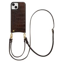 Selencia Nova Croco HandyHülle mit Kordel und Kartenhalter Apple iPhone 15 - Choco Brown