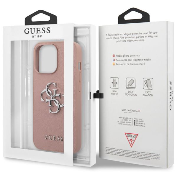 Guess 4G Metal Logo Saffiano Backcover Apple iPhone 13 Pro - Rosa