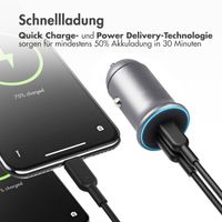 imoshion ﻿Mini-Autoladegerät - 2 Anschlüsse – USB-A–Schnellaufladung – USB-C-Stromversorgung - 60 Watt – Schwarz + Geflochtenes USB-A zu USB-C Kabel - 0,5 Meter - Schwarz