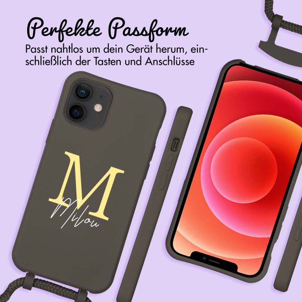 Personalisierte Color Backcover MagSafe mit abtrennbarem Band und Buchstaben für iPhone 12 Pro - Black Coffee