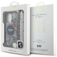 Guess MagSafe IML Flowers Case mit Beads Strap Apple iPhone 16 Pro - Schwarz