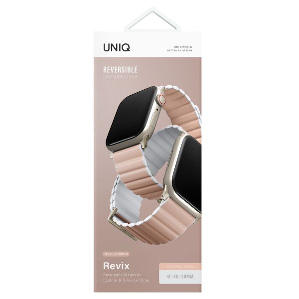 Uniq Revix Premium Edition doppelseitiges Armband für die Apple Watch Series 1 bis 9 / SE (38/40/41 mm) | Series 10 (42 mm) - Weiß/Blush Pink