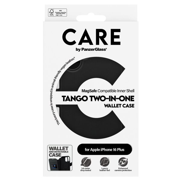 CARE by PanzerGlass Tango 2-in-1 Wallet Case MagSafe für das iPhone 16 Plus - Schwarz