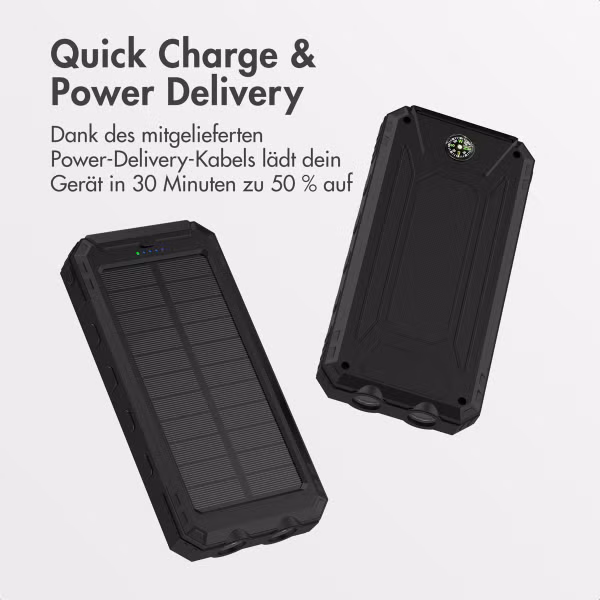 imoshion Solar Powerbank mit Solarpanel – Schnellaufladung und Stromversorgung – 10.000 mAh – Schwarz