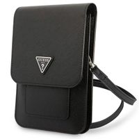 Guess Saffiano Triangle Handytasche - Geeignet für Smartphones bis 7 Zoll - Schwarz