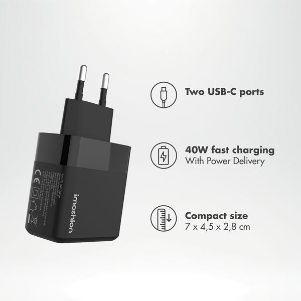 imoshion Wandladegerät - Ladegerät - 2x USB-C - Power Delivery - 40W - Schwarz