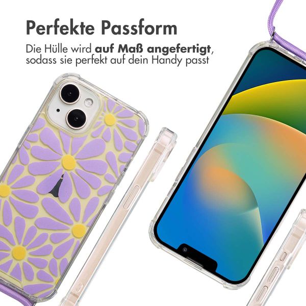 imoshion Design Hülle mit Band Apple iPhone 15 - Tropical Violet Flowers Connect