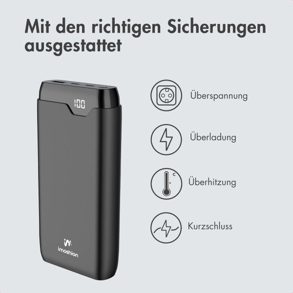 imoshion Powerbank 27.000 mAh + Accezz Ultra Slim GaN Ladegerät + Accezz USB-C- auf USB-C-Kabel - 1 Meter - Schwarz