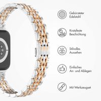 Selencia Jubilee inspiriertes schmales Edelstahlarmband für Apple Watch Series 1 t/m 9 / SE (38/40/41 mm) | Series 10 / 11 (42 mm) - Zilver & Rosé Goud / Silver & Rose Gold