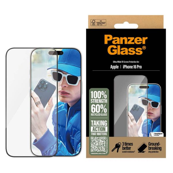 PanzerGlass Ultra-Wide Fit Antibakterieller Displayschutz für das Apple iPhone 16 Pro