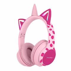 imoshion Kabellose Kinderkopfhörer Unicorn LED Light - Dezibelbegrenzer - Mit AUX-Kabel - Pink / Hot Pink