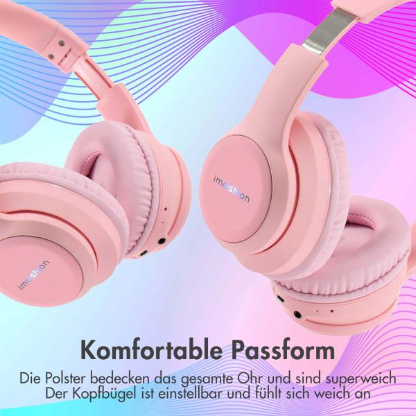 imoshion Kids LED Light Bluetooth-Kopfhörer - Kinderkopfhörer - Kabelloser Kopfhörer + AUX-Kabel - Rosa