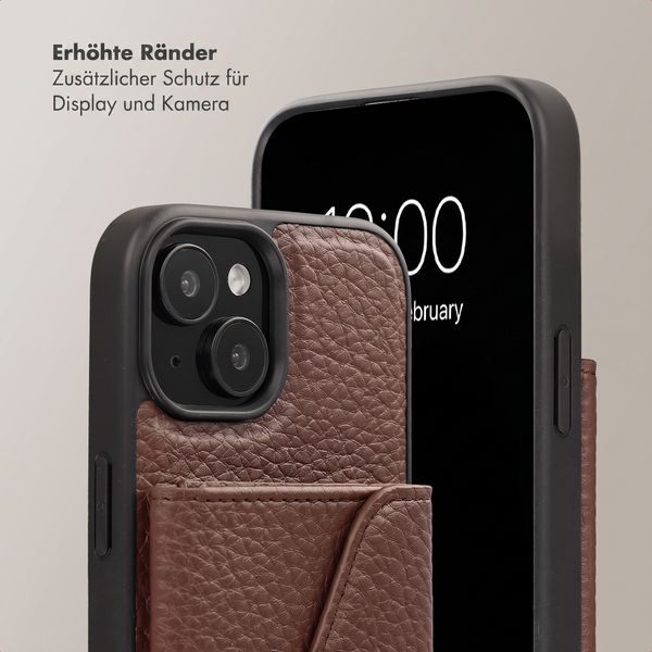 Selencia Sera HandyHülle mit Kordel und Umschlag-Kartenhalter Apple iPhone 15 - Chocolate Brown