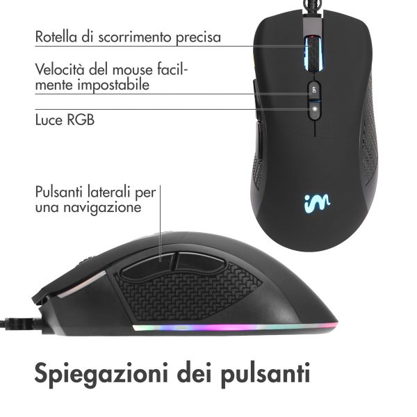 imoshion Gaming-Maus mit RGB-Beleuchtung - Kabelgebundene Gaming-Maus mit USB-A-Anschluss - Schwarz