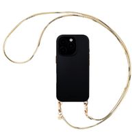 Selencia Rivièra MagSafe Backcover mit abnehmbaren Haken für das Apple iPhone 15 Pro - Velvet Black + Sleek Chain (130 cm) - Gold