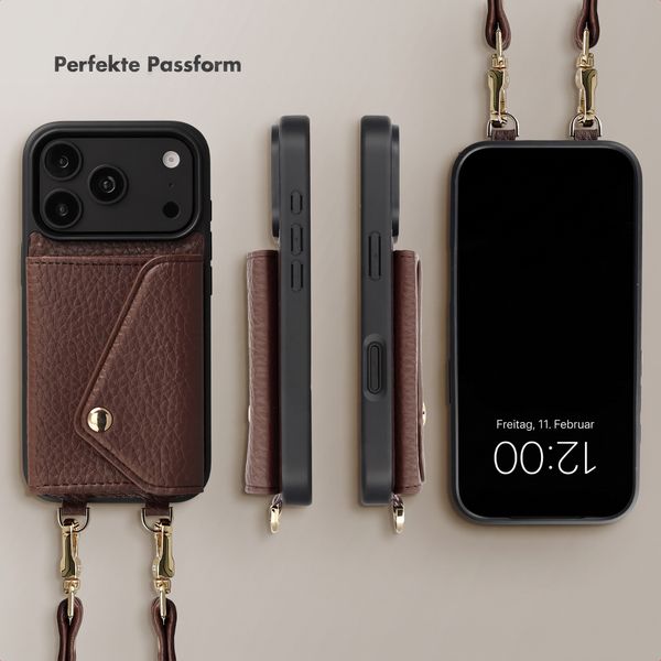 Selencia Sera HandyHülle mit Kordel und Umschlag-Kartenhalter Apple iPhone 18 Pro Max / 17 Pro Max - Chocolate Brown