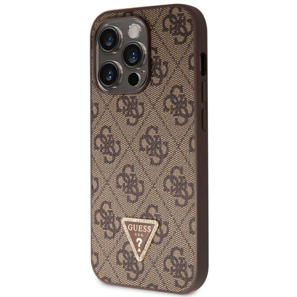 Guess 4G Logo Triangle Strass Back Cover für das iPhone 15 Pro - Braun