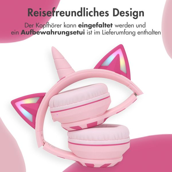 imoshion Kabellose Kinderkopfhörer Unicorn LED Light - Dezibelbegrenzer - Mit AUX-Kabel - Pink / Hot Pink