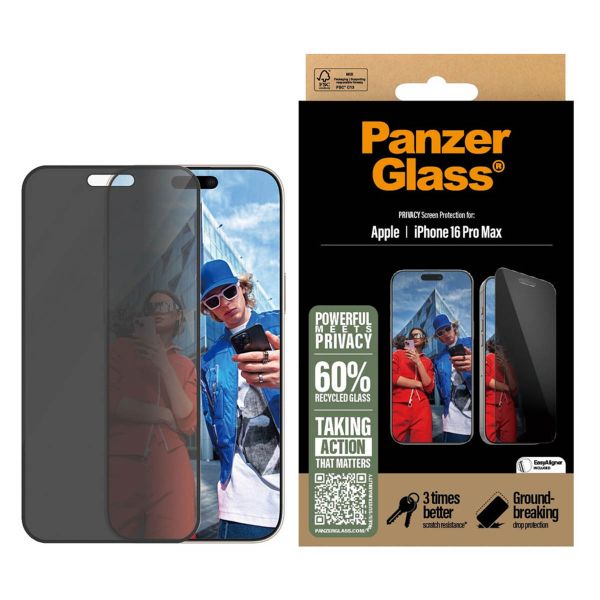 PanzerGlass Ultra Wide Fit Antibakterieller Screen Protector mit Sichtschutz inkl. Applikator Apple iPhone 16 Pro Max