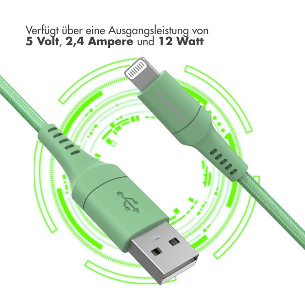 imoshion ﻿Lightning- auf USB-Kabel – nicht MFi-zertifiziert – Geflochtenes Gewebe – 1 m – Grün