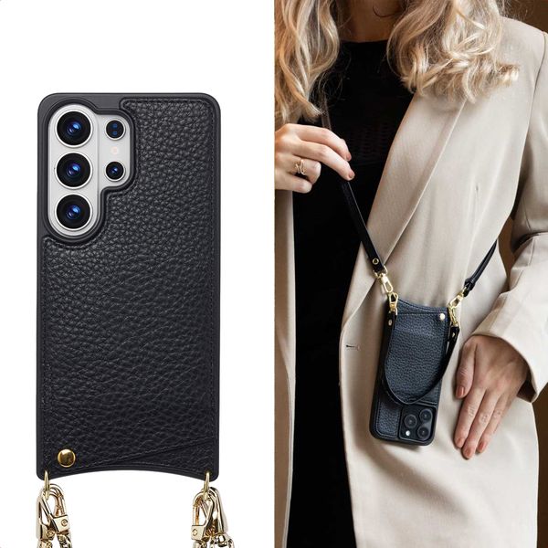 Selencia Nova HandyHülle mit Kordel und Kartenhalter Samsung Galaxy S26 Ultra - Schwarz