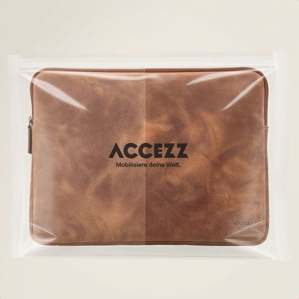 Accezz Leather Laptop Hülle mit Reißverschluss 13-14 Zoll - Laptop Sleeve - Cognac